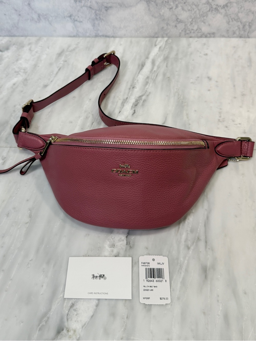 Coach Strawberry Pebbled Leather Crossbody Belt Bag